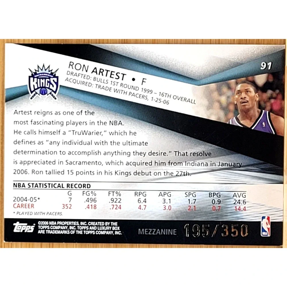 2005-06 TOPPS LUXURY BOX RON‎ ARTEST MEZZANINE #/350 KINGS